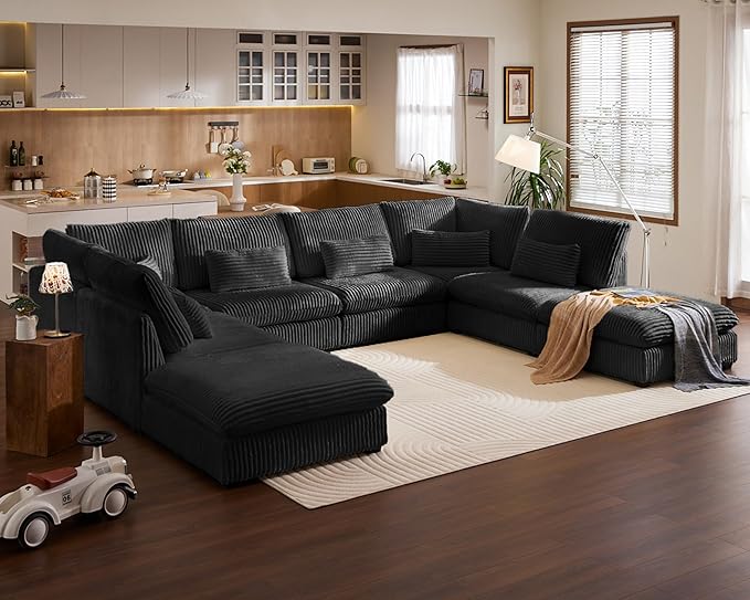 154" Oversized Corduroy Couch Modular Sectional Sofa, Washable Cloud Couch