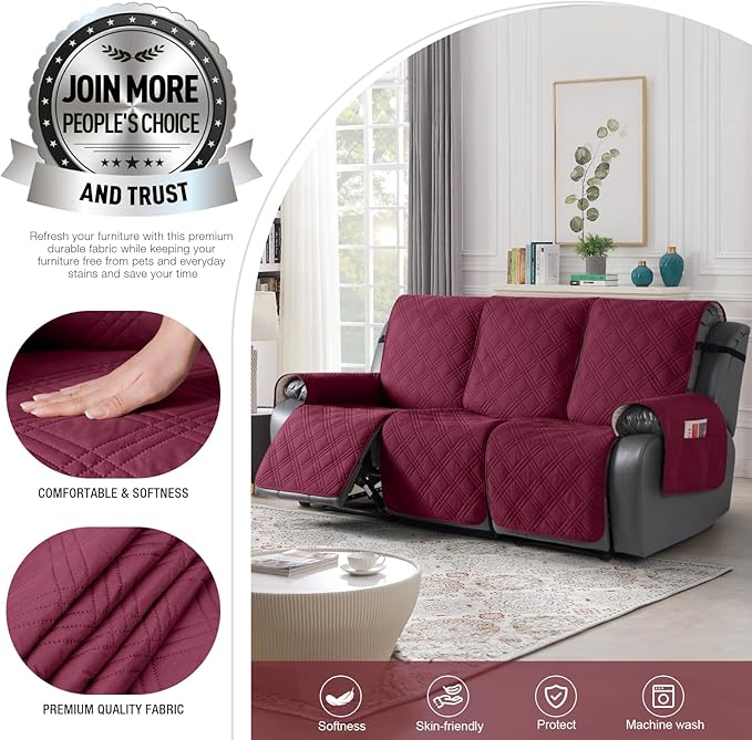 TAOCOCO 100% Waterproof Recliner Sofa Covers 3 Seater, Split Couch Covers