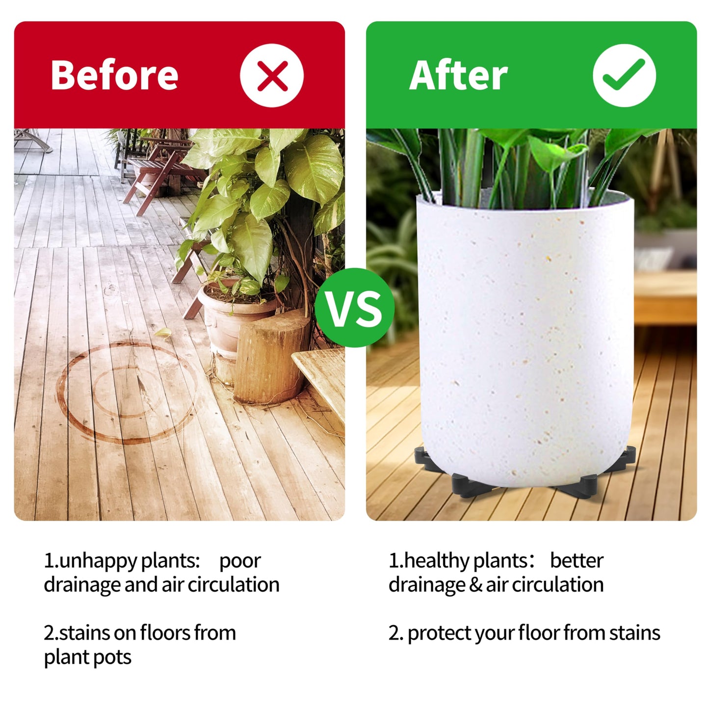 ORIMERC 24 Pack Adjustable Plant Pot Toes with Watering Wick, Plant Pot Riser Support Planter Off Deck Floor to Prevent Stains, Plant Pot Lifters for Outdoor Indoor planters, Large Size