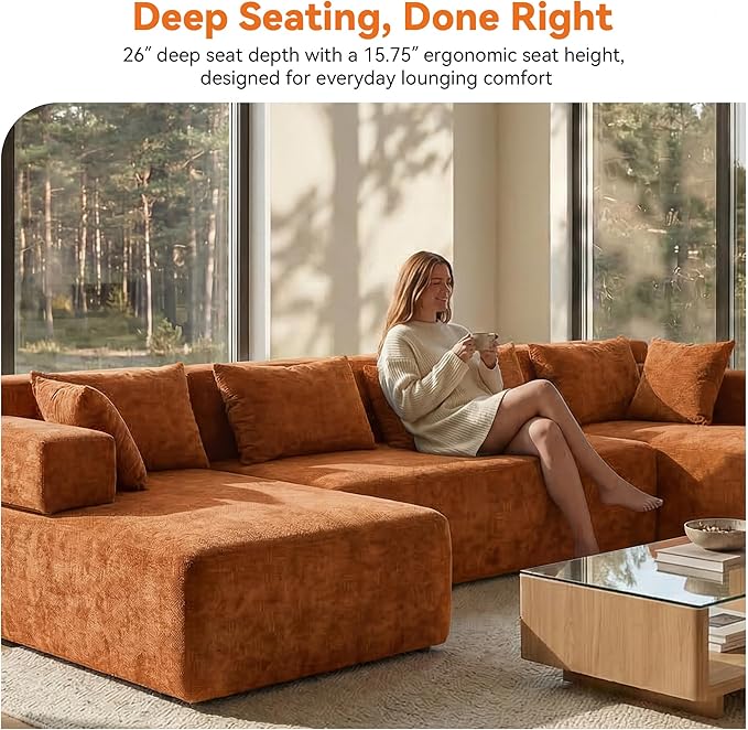MONVANE 141" U Shaped Cloud Sectional Couch