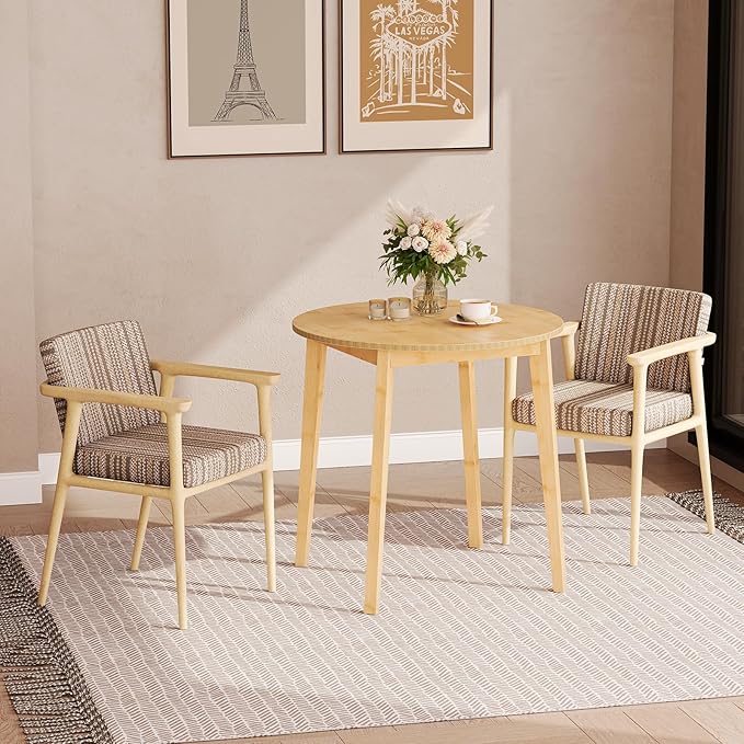 HOOBRO Bamboo Dining Table, Round Dining Table