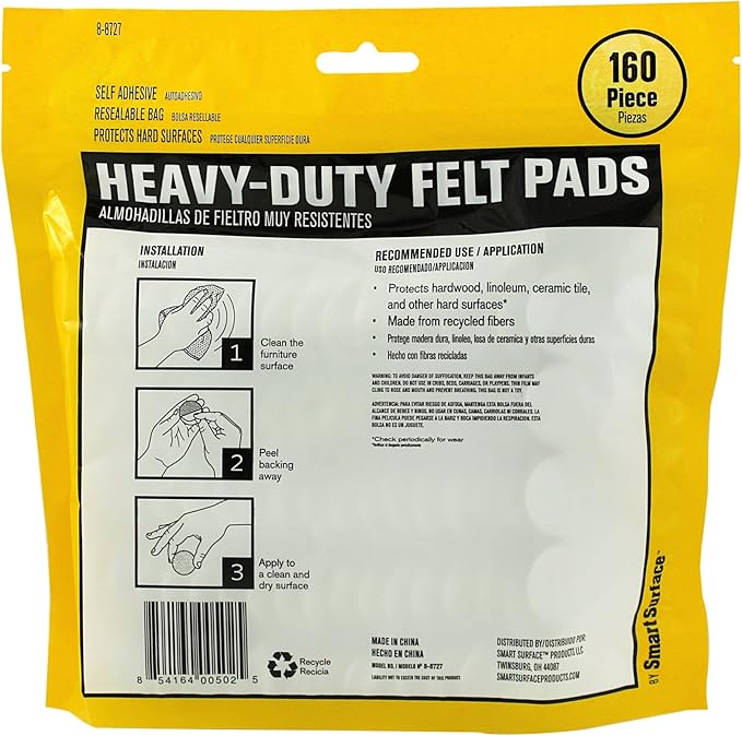 Smart Surface 8727 Heavy Duty Self Adhesive Furniture Felt Pads 1-Inch Round