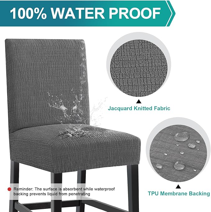 Turquoize 100% Waterproof Bar Stool Cover Stretch Washable Barstool Seat Covers