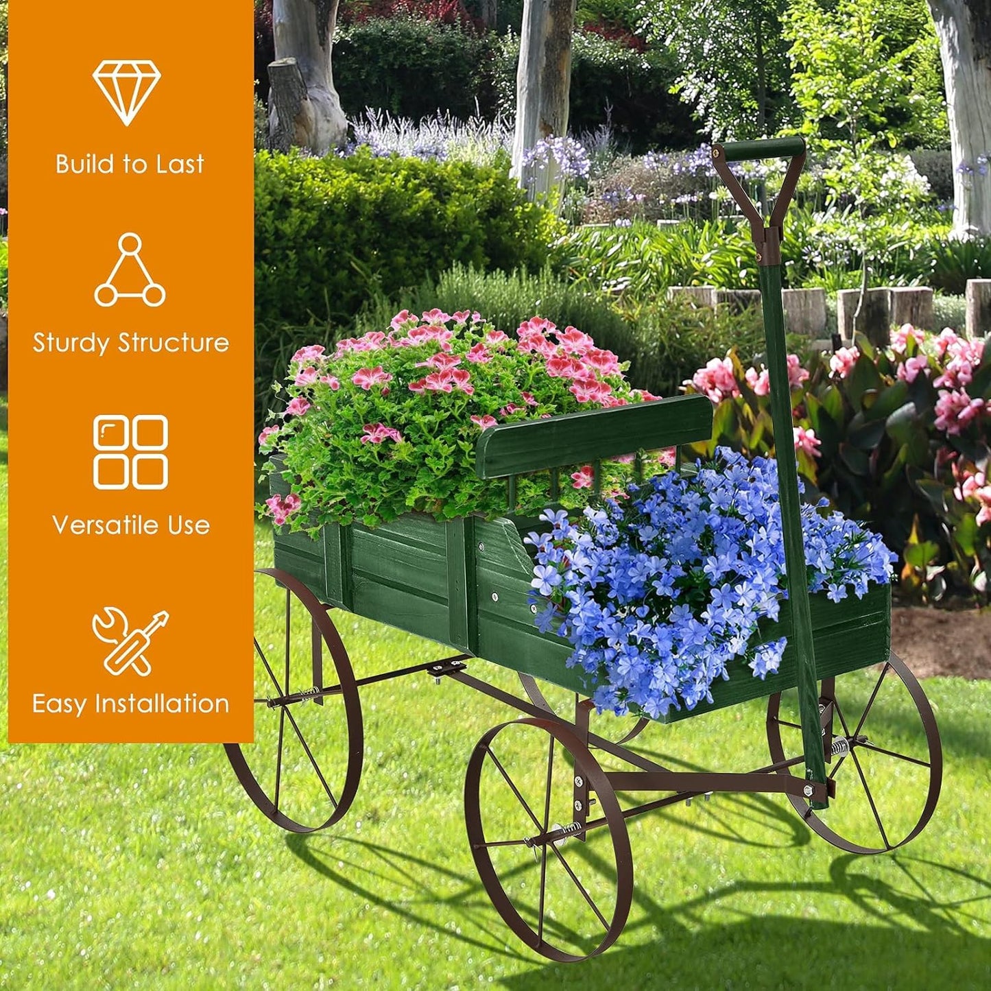 Generic Amish Wagon Decorative Indoor or Outdoor Garden Backyard Planter ,Garden Decor (Green)
