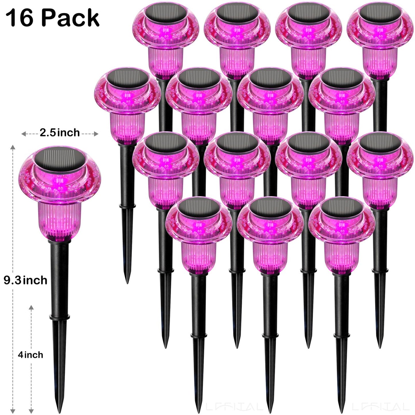 Lffital 16 Pack Halloween Solar Lights Outdoor Hot Pink Solar Pathway Lights Outdoor Purple Mushroom LED Waterproof Lighting Stake for Outside, Yard, Path, Garden, Lawn, Patio, Landscape Decorations