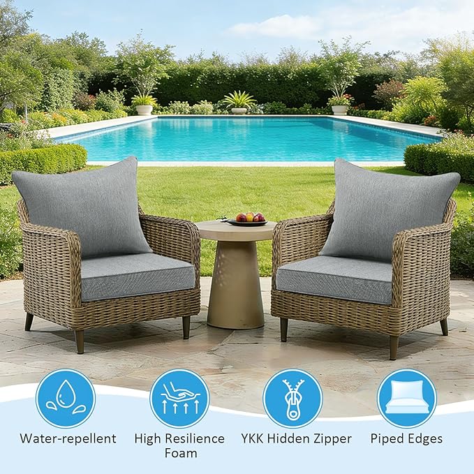 Outdoor Deep Seat & Back Cushion Set, 24 x 24 Inch Water Repellent and Fade