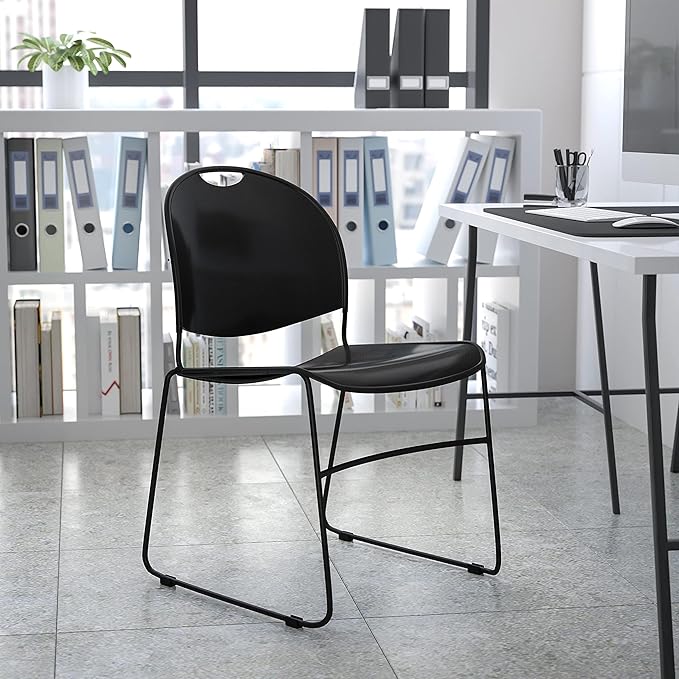 Flash Furniture HERCULES Series 880 lb. Capacity Black Ultra-Compact Stack Chair