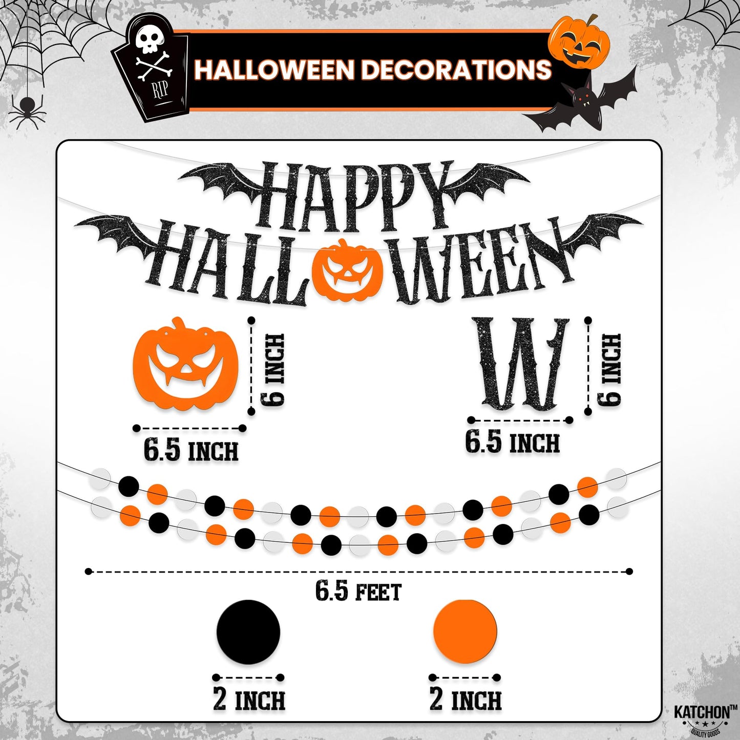 KatchOn, Halloween Banner & Fringe Set-Pack of 23 | Paper Fan Glittery Happy Halloween Garlands, Ghost Hanging Swirls with Paper Lanterns & Honeycomb Set | Perfect for halloween Party.