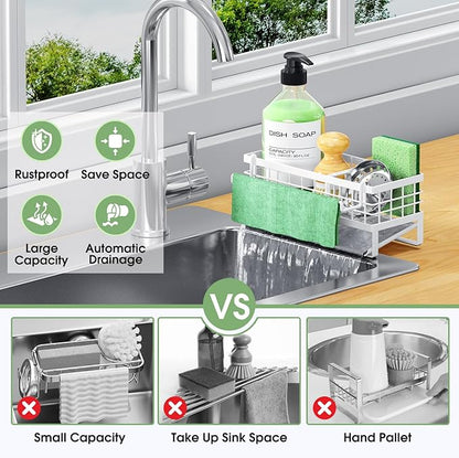 Self-Draining Kitchen Sink Caddy, Rustproof Non-Slip Sponge Holder