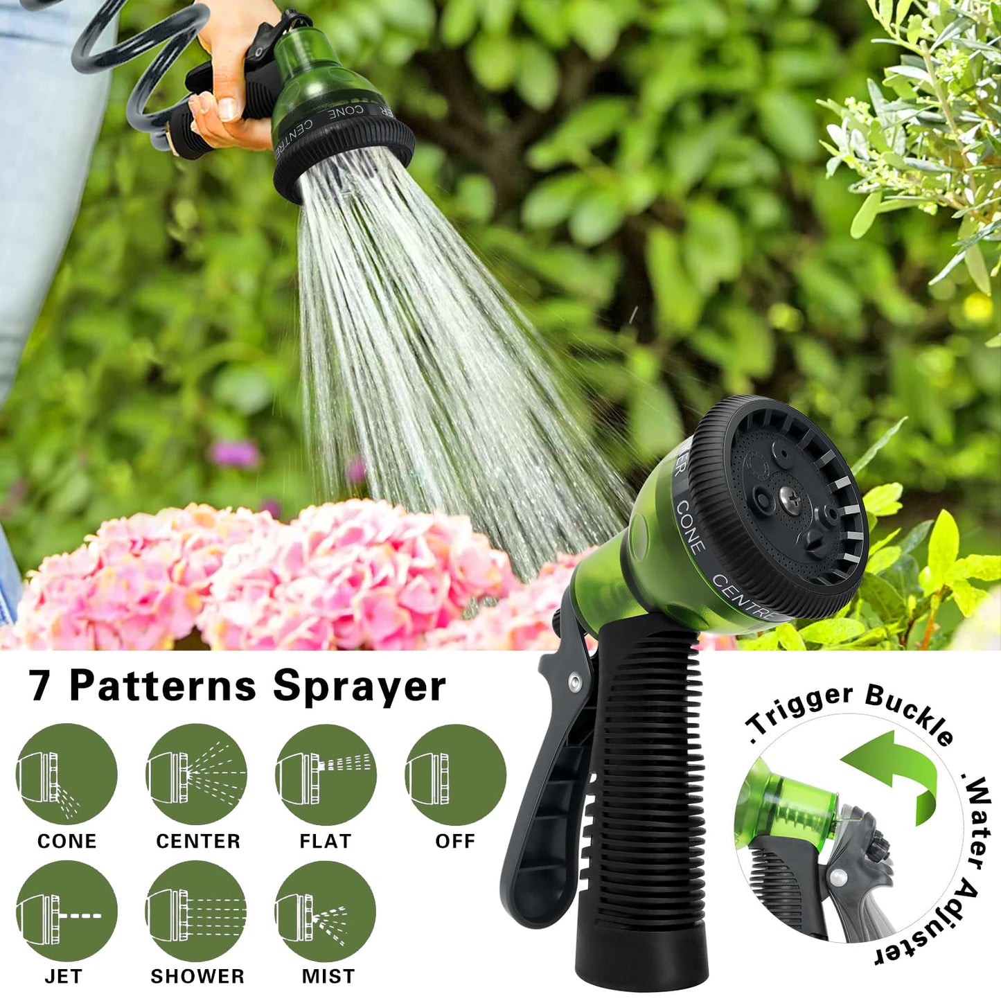 Coil Hose 25FT EVA Coil Garden Hose With 3/4'' Brass Connector Coiled Water Hose Lightweight And No Kink Includes 7 Patterns Spray Nozzle For Outdoors Lawn Watering Car Washing