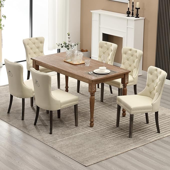KCC Faux Leather Dining Chairs Set of 2, Upholstered High-end Tufted Dining