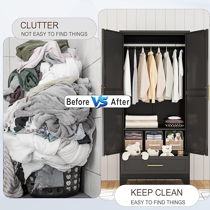 71"H Metal Tall Armoire Wardrobe Closet