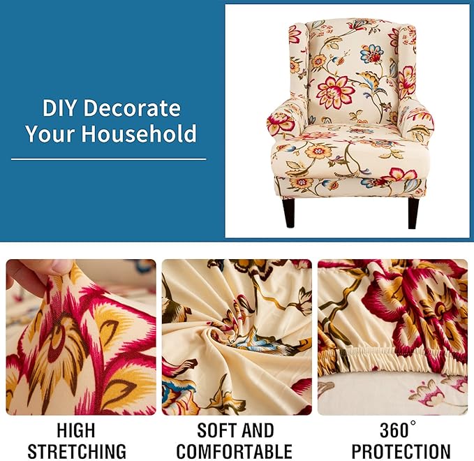 KRFOONN Wingback Chair Covers Slipcovers 2 Piece Stretch Wing Chair Covers