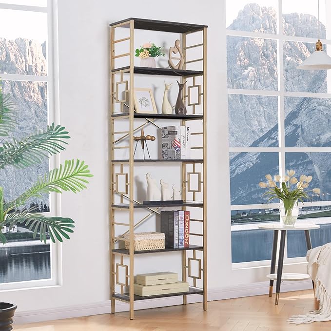 HOMISSUE Bookcase, 7-Tier Tall Bookshelf Metal Bookcase and Bookshelves