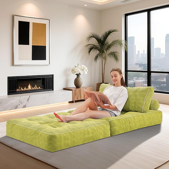 HABUTWAY Folding Sofa Bed, Convertible Sleeper Chair Bed w/Dual-Pillow & Handle
