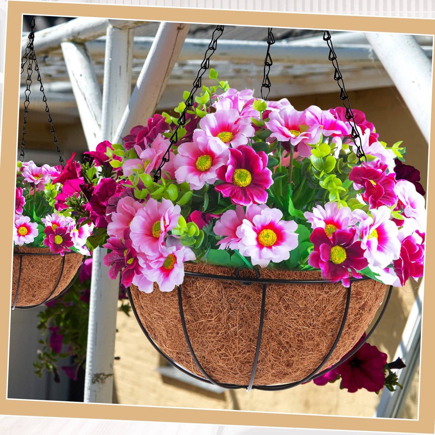 Dandat 12 Pack Hanging Planter Basket Outdoor Large Hanging Flower Pots Indoor 10 inch with Coco Coir Liner Round Wire Plant Holder Chain Basket Garden for Home Decor Balcony Office