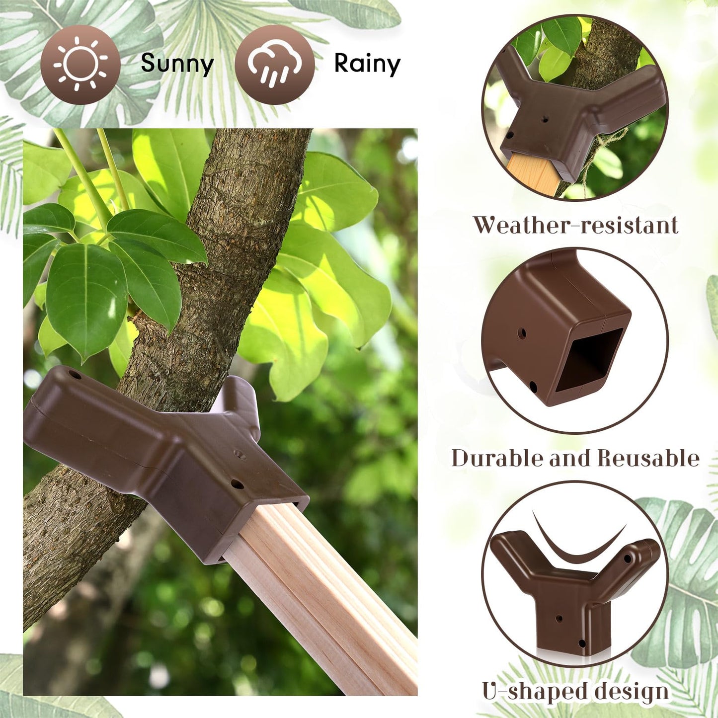 Yungyan 8 Pcs Tree Support, Plastic Fruit Branch Support Device Tree Brace Prevent Them from Breaking for Vineyards Ornamental Gardens Orchards Fits on Standard 1.57 x 1.57 Inch Lumber (Brown)