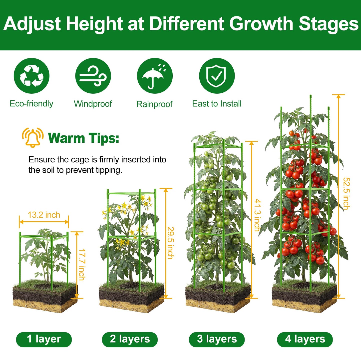 WAENLIR 3 Pack Tomato Cages for Garden, Up to 51 Inch Tomato Trellis for Raised Garden Bed, Plant Stakes for Pots, Durable Tomato Plant Support Garden Stakes for Climbing Plants