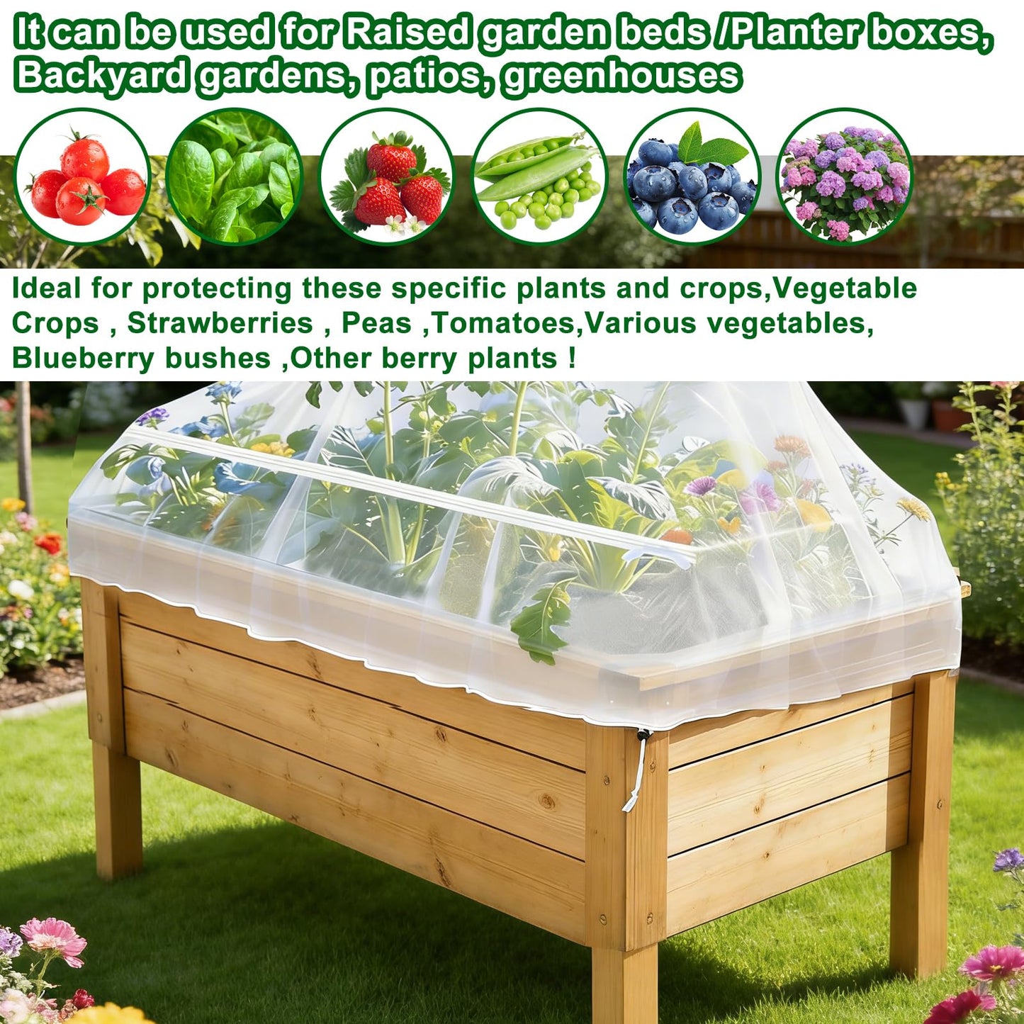 1 Pack Garden Netting for Raised Beds, Fine Mesh Bird Netting Barrier Screen with Zipper Drawstring Garden Bed Plant Cover for Protect Vegetable Fruits Crop from Animals Pest Insect, 6.3×3.3×2Ft