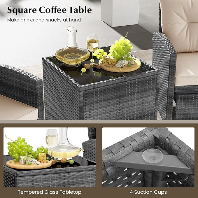 Tangkula 5 Pieces Patio Conversation Set, PE Wicker Rattan Outdoor Furniture Set