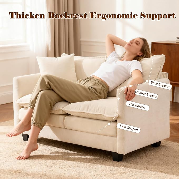 Loveseat Sofa Cloud Sofa Couch 50'', Modern Loveseats 2 Seat Couch 27" Deep Seat