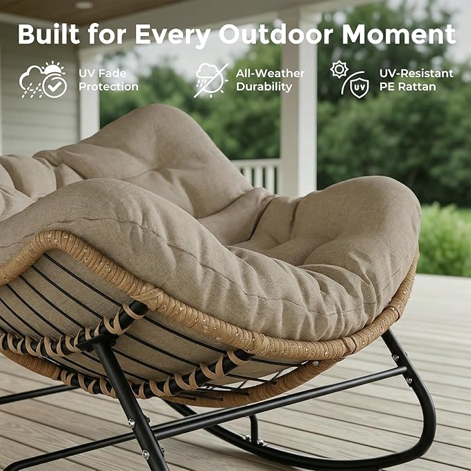 SWITTE Outdoor Papasan Rocking Chair, Oversized Patio Egg Chair