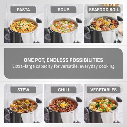 T-fal Specialty Stainless Steel 20-Quart Stock Pot with Lid, Induction Compatible, Soup Pasta Pot, Dishwasher-Safe, Oven Safe Up To 350, Silver