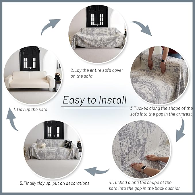 MYSKY HOME Boho Couch Cover for Dogs Washable Grey Abstract Couch Sofa