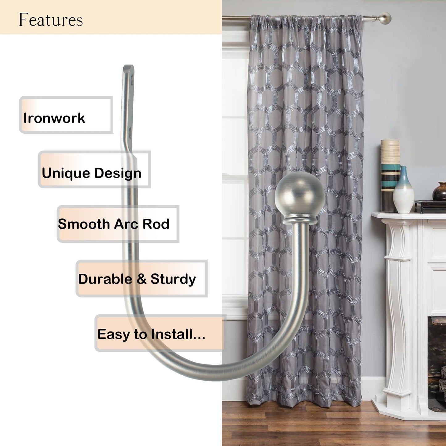 ARNORX Curtain Holdbacks Hooks Solid Steel Hooks Decorative French Ball End Curtain Drapery Tiebacks Heavy Duty, 2 PCs, Nickel Brushed