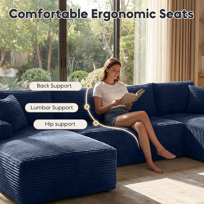 125 Inch Modular Sectional Sofa, Cloud Couch Oversized U Shaped Corduroy Sofa