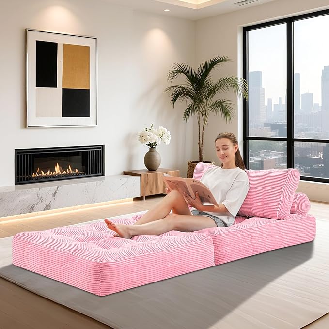 HABUTWAY Folding Sofa Bed, Convertible Sleeper Chair Bed w/Dual-Pillow & Handle
