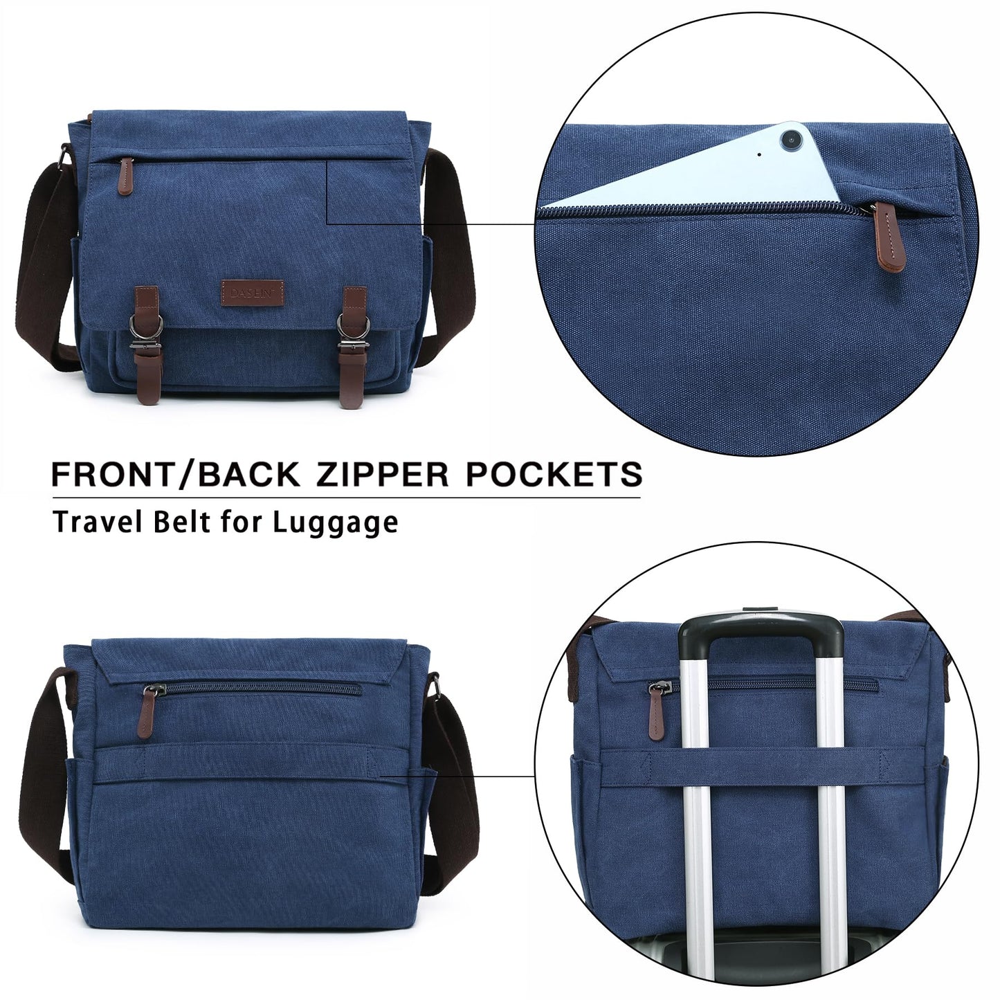 Dasein Large Vintage Canvas Messenger Shoulder Bag, Jean Blue, 15in Laptop