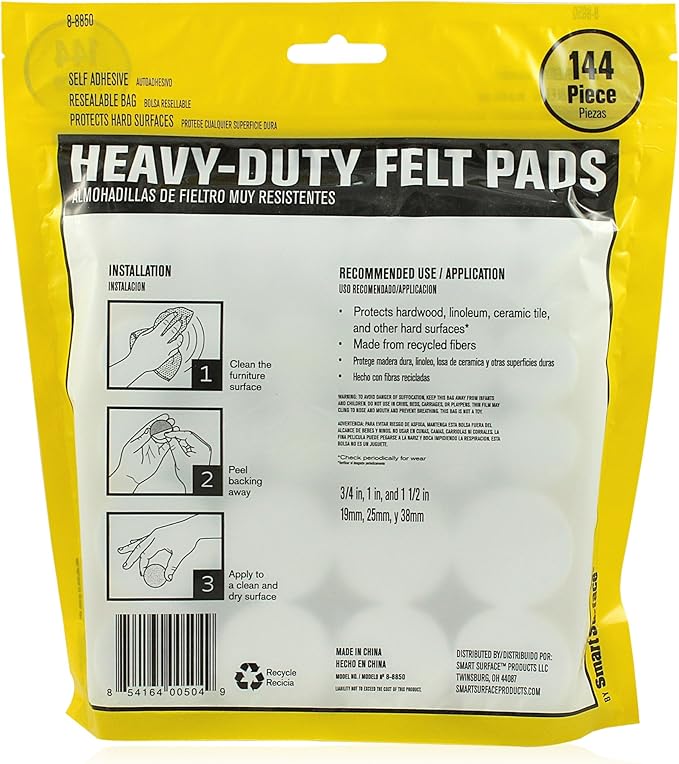 Smart Surface 8850 Heavy Duty Self Adhesive Furniture Felt Pads 3/4-Inch