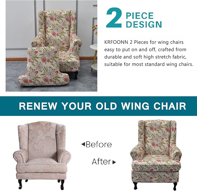 KRFOONN Wingback Chair Covers Slipcovers 2 Piece Stretch Wing Chair Covers