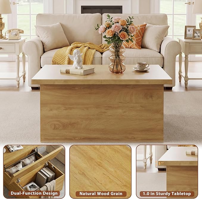 HUAHUU Lift Top Coffee Table, 4 in 1 Square Coffee Table
