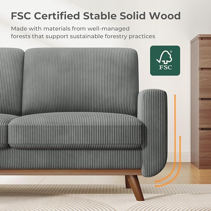 Vesgantti 68" Loveseat Sofa Dark Gray, Comfy Corduroy Couch