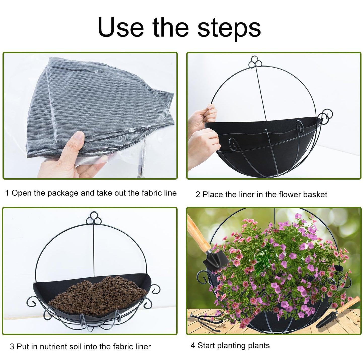 Phefop 3PCS Half Round Planter Liners, Non Woven Felt Hanging Basket Liners with Breathable Fabric, for Window Frames, Garden Planters, Wall Hanging Flower Pots (16 Inch)