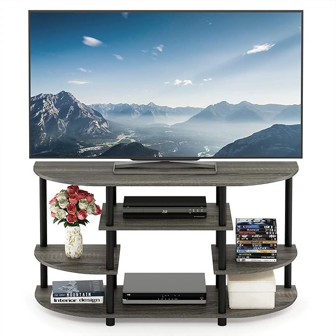 Furinno JAYA Simple Design Corner TV Stand, French Oak Grey/Black, 42.04 x