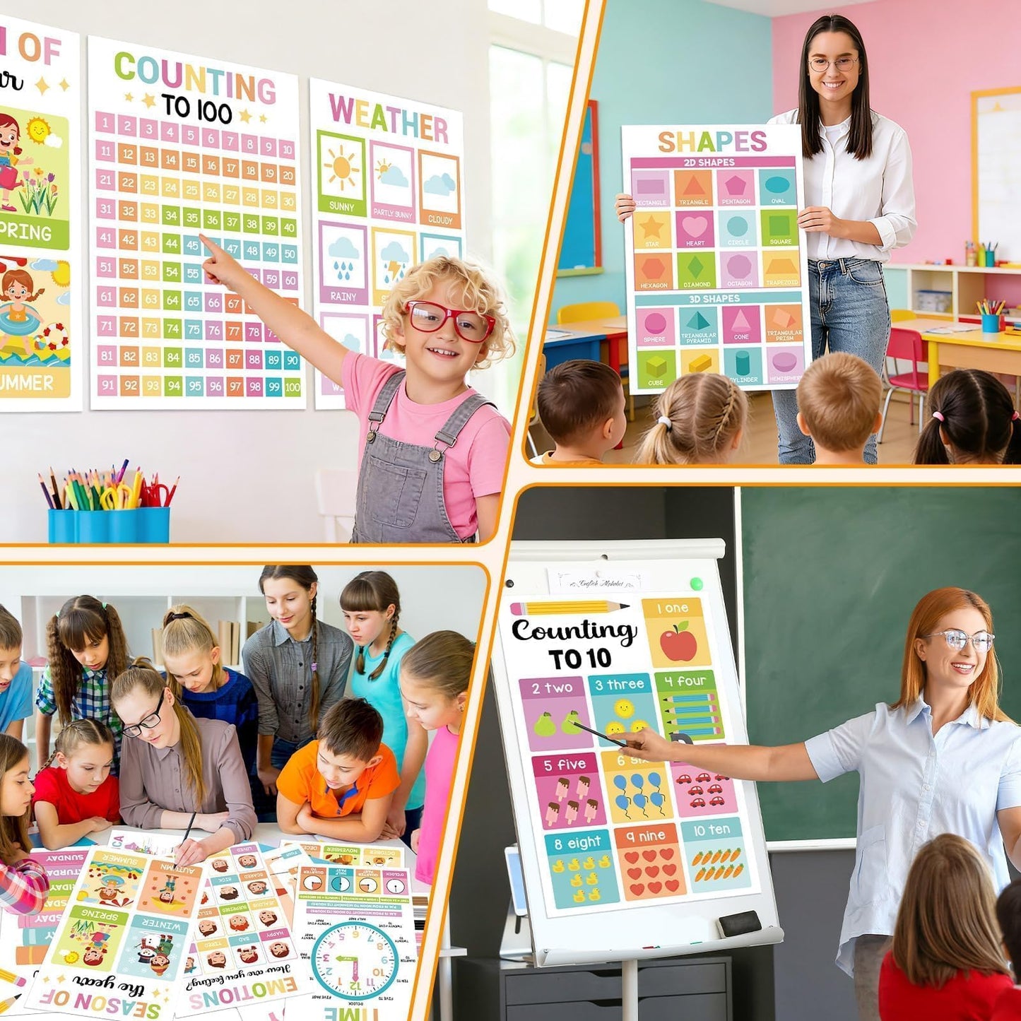16 Pcs 16”x24” Large Educational Posters for Classroom Decor-Educational Posters for Toddlers 1-3 Learning Poster for Boy Girl Ages 3-5,Kindergarten Preschool Classroom Teacher Must Haves Chart Pastel