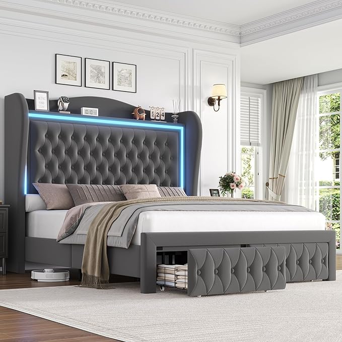 Queen Bed Frame 55" Tall Headboard