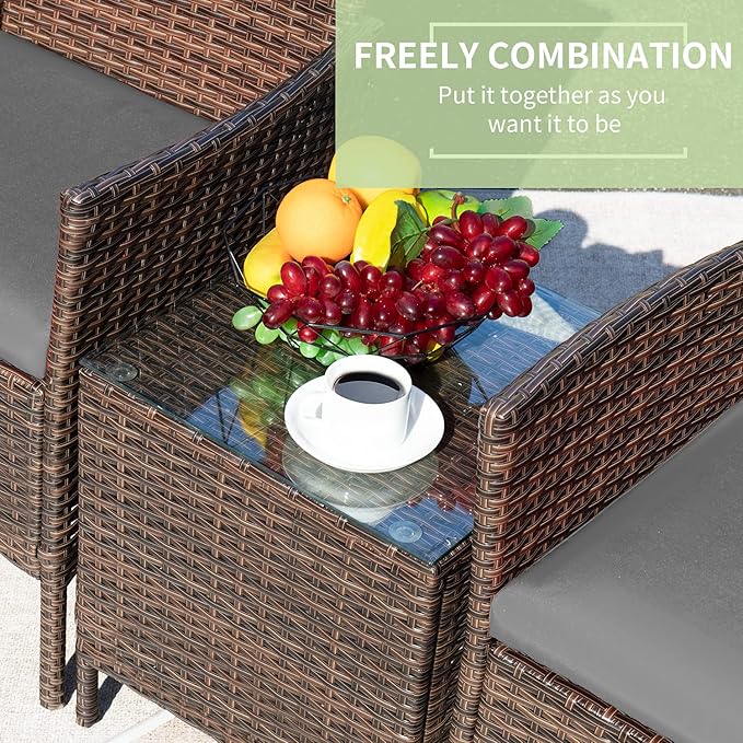 Greesum 3 Pieces Patio Furniture Sets Outdoor PE Rattan Wicker Chairs