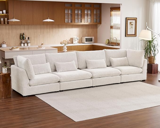 154" Oversized Chenille Couch Modular Sectional Sofa, Washable Cloud Couch