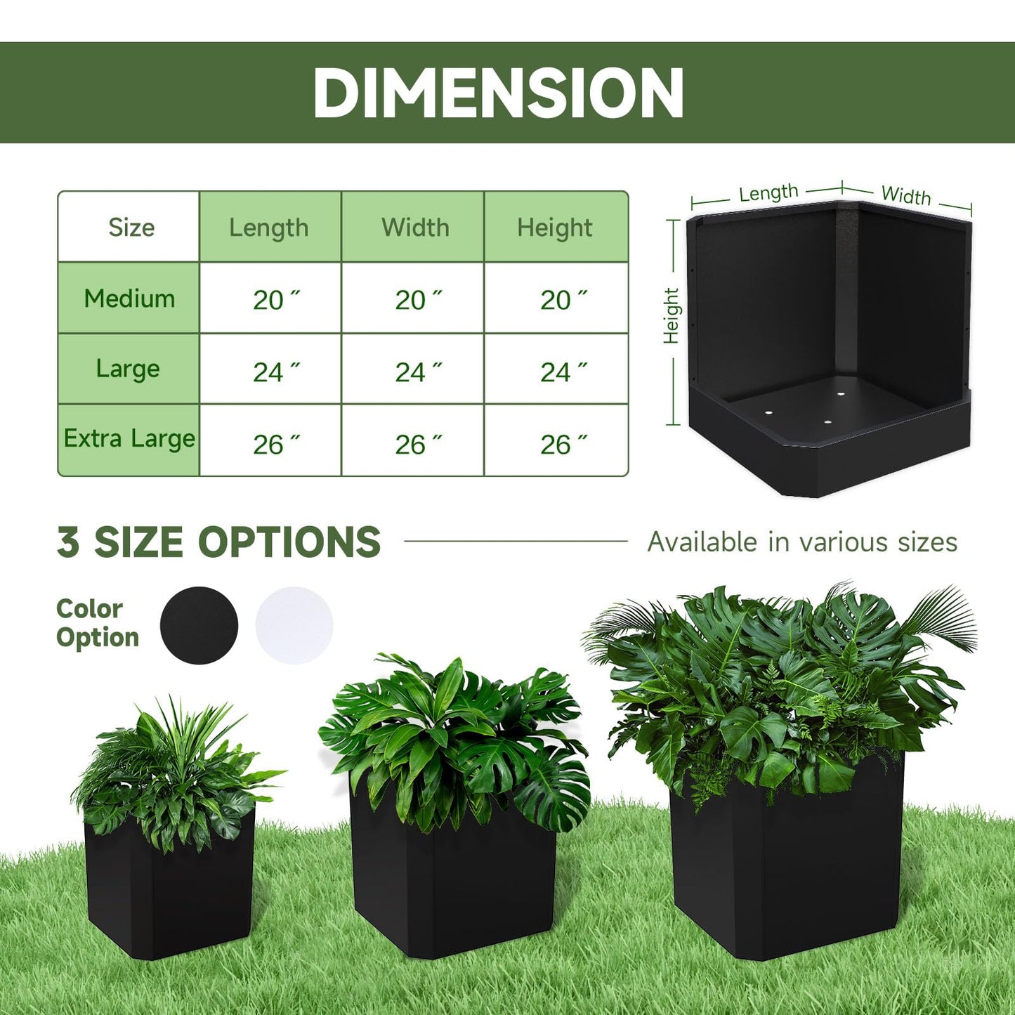 Metal Planter Box-26 L X26 W X26 H-Steel Planters for Outdoor Plants, Large Square Planter Box, Heavy Duty Black Metal Planter Pot for Patio, Deck, Garden, Yard, Drainage Holes, Easy Assembly
