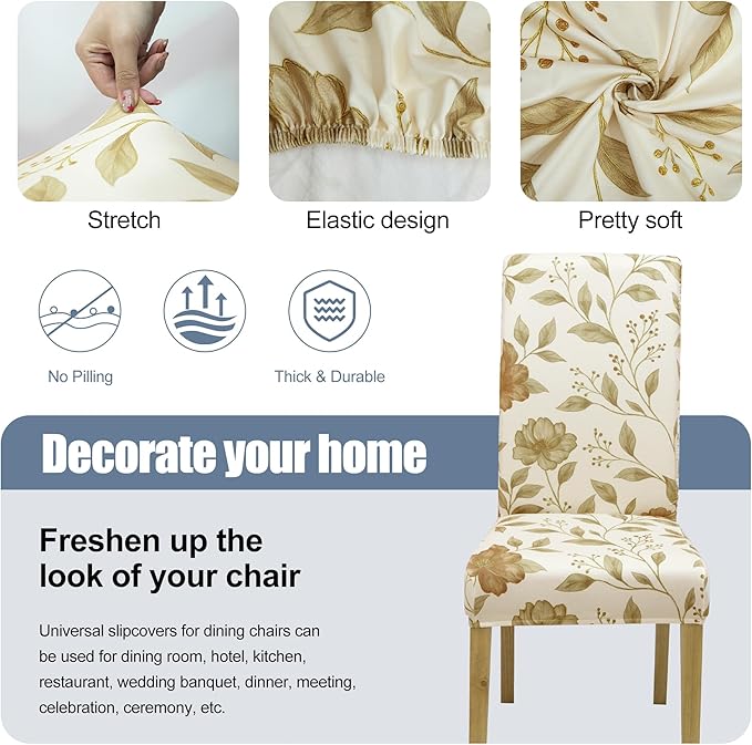BIETYONE Stretch Dining Chair Covers Set of 6, Soft Removable Washable Kitchen