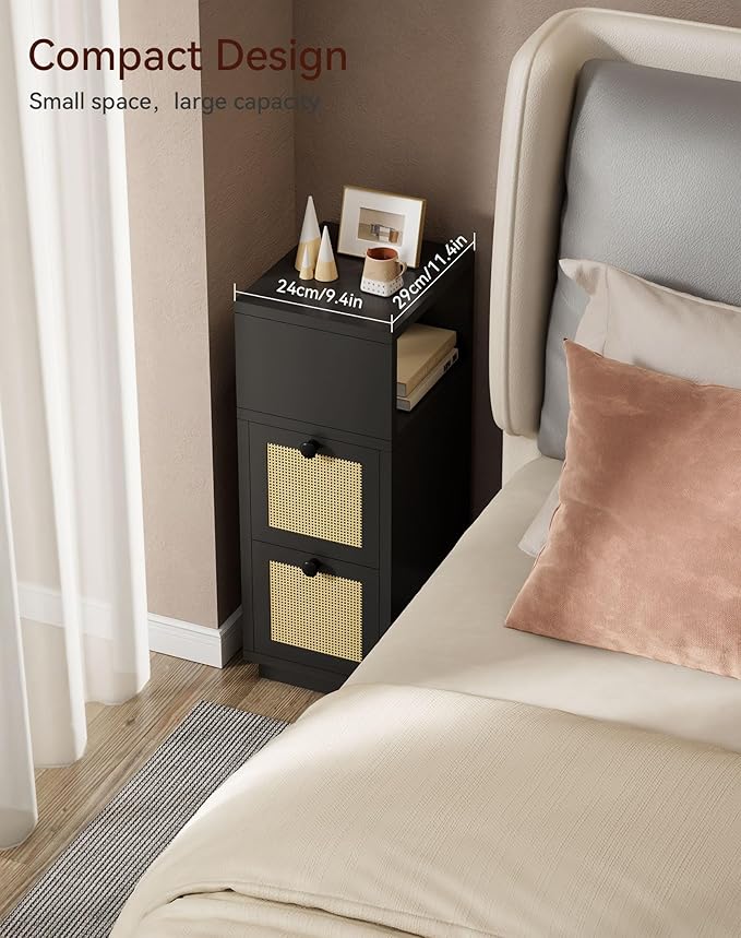YMYNY Rattan Nightstands Set of 2, Boho Bedside Table