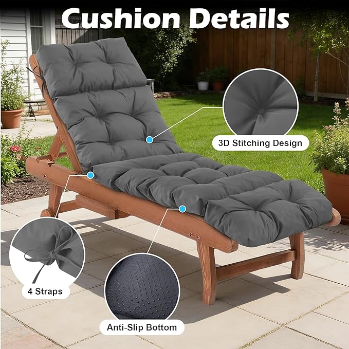 Chaise Lounge Cushions Outdoor, Waterproof & Fade Resistant Patio Lounge Chair