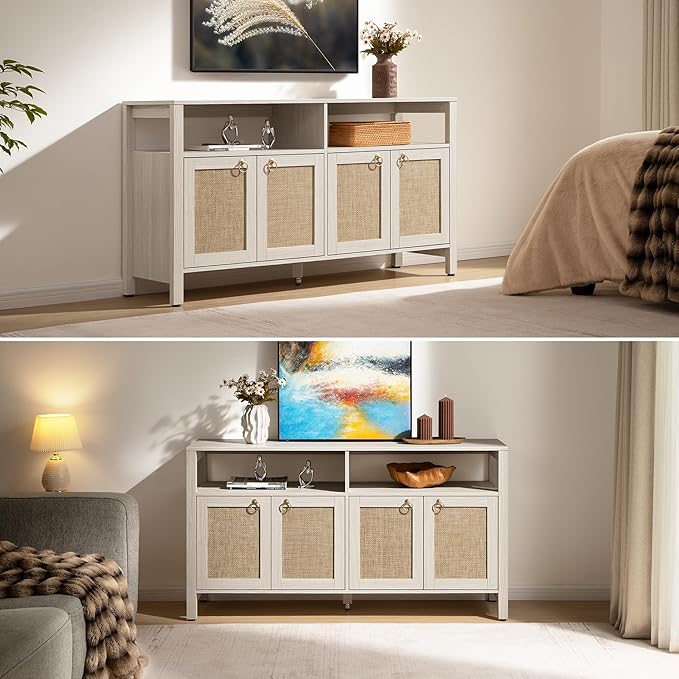 SICOTAS Rattan TV Stand for Television up to 120"