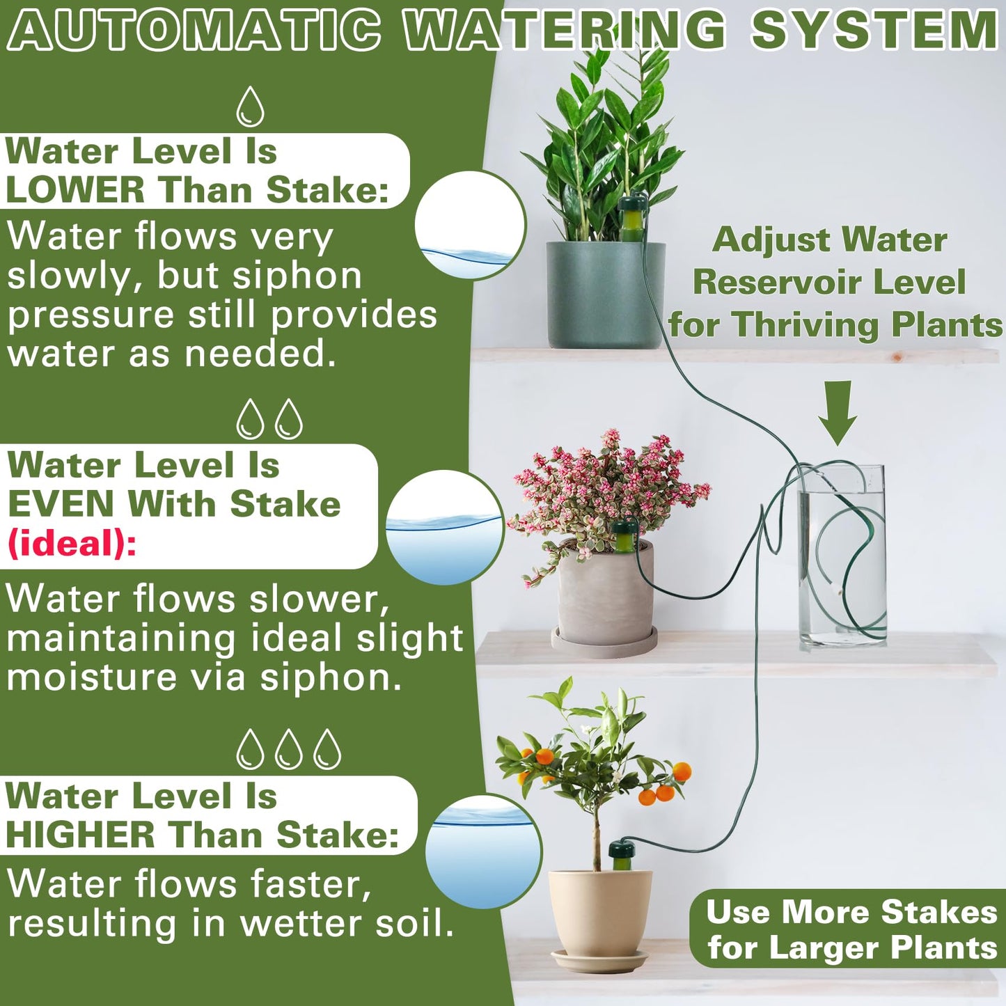 BYDOLL Plant Self-Watering Stakes Automatic Plant Dripper Watering Spikes for Indoor Outdoor Bonsai,Houseplant Insert Devices for Vacation use,Drip Irrigation System(5PCS)