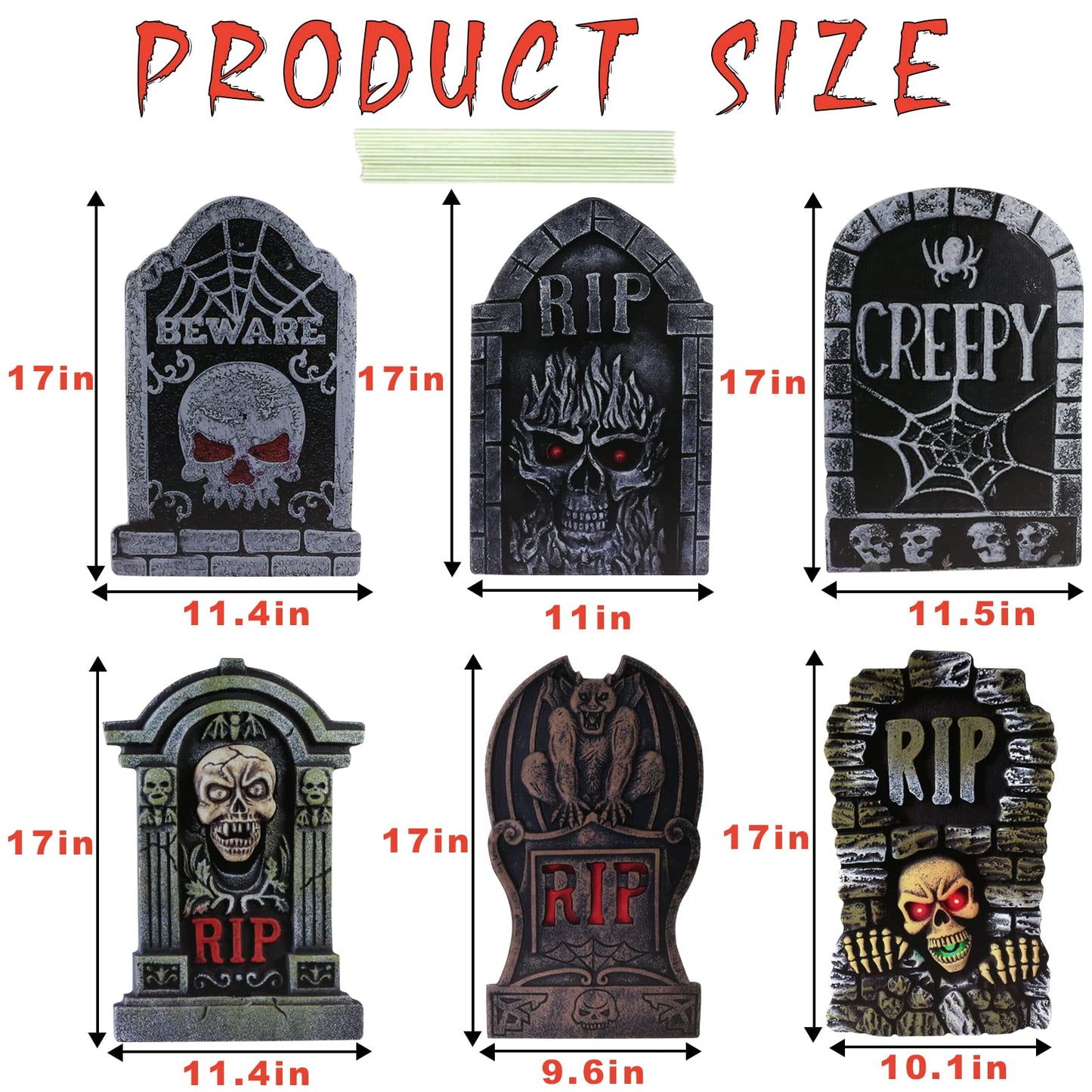 17in Tombstones Yard Sign with Stakes, 6PCS Graveyard Halloween Decorations Scary Gravestone Headstone Lawn Signs Halloween Decor Halloween Tombstones & Cemetery Decorations Waterproof(Large)
