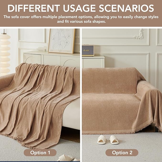 Couch Cover for Dogs, Boho Sofa Covers for 3 Cushion Couch, Chenille Sofa